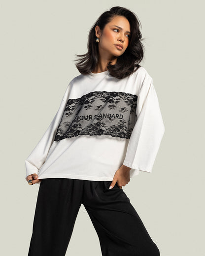 The Cropped Dentelle  T-shirt - Pearl