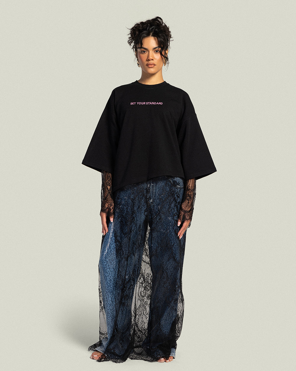Asymmetrical Dentelle T-shirt - Noir