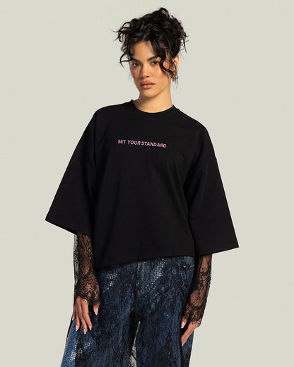 Asymmetrical Dentelle T-shirt - Noir