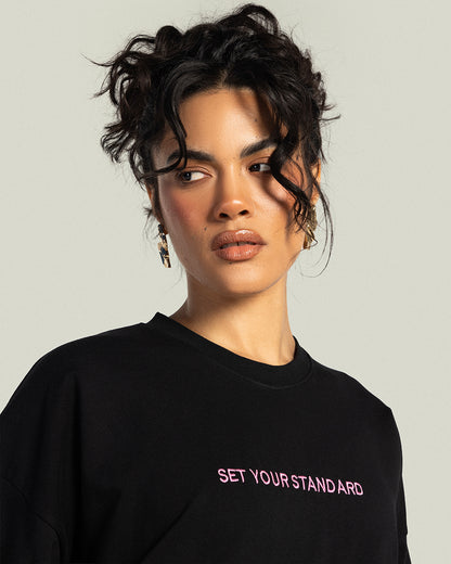 Asymmetrical Dentelle T-shirt - Noir